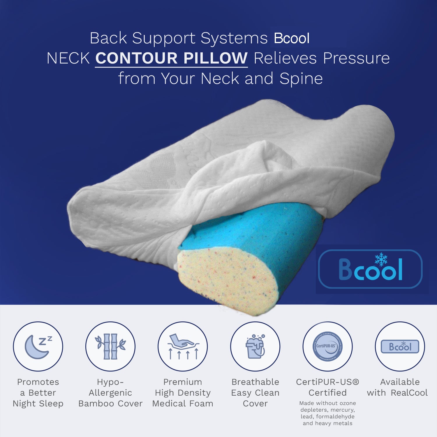 BCool Neck Contour Pillow Relieve Neck & Spine Pressure